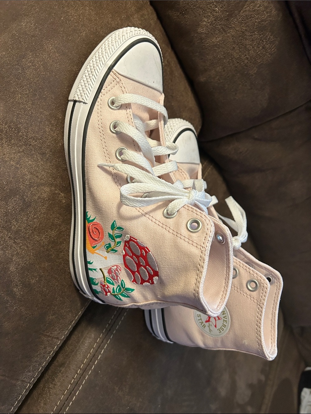 Converse Pink High-Top Sneakers with Floral Mushroom Embroidery
